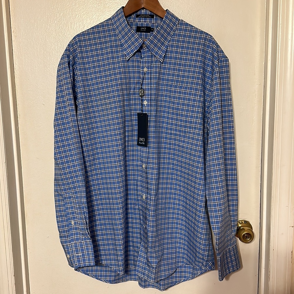 NWT LINCS Davidchu MENS CASUAL BUTTON DOWN SHIRT SIZE XXL BLUE COLOR
